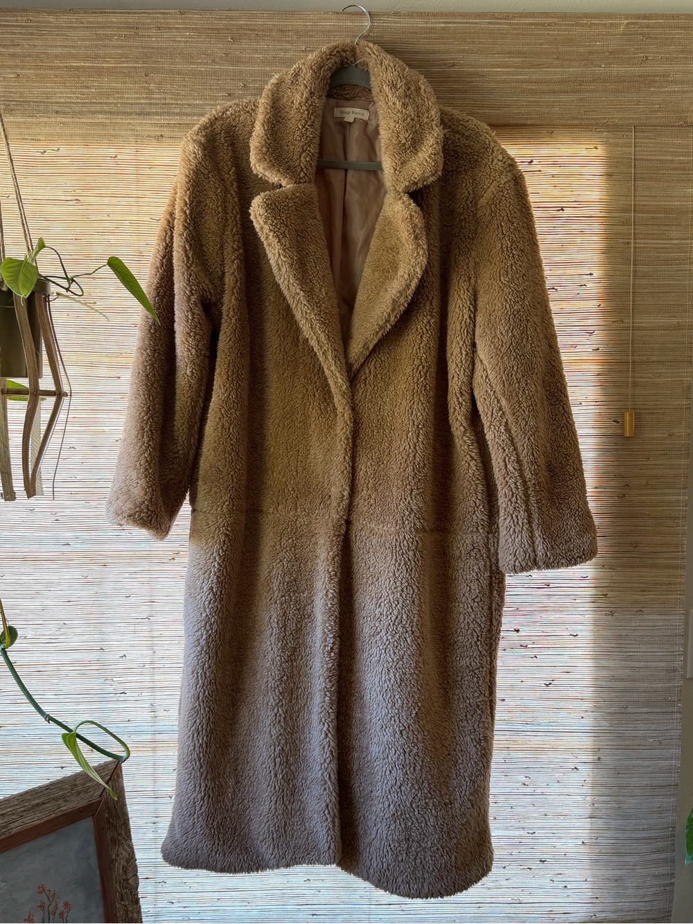 Shop Stevie Plush Teddy Long Coat in Brown